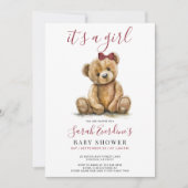 Meisje Teddy Bear Waterverf Meisje Baby shower Kaart (Voorkant)