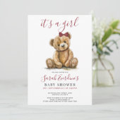Meisje Teddy Bear Waterverf Meisje Baby shower Kaart (Staand voorkant)