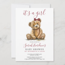 Meisje Teddy Bear Waterverf Meisje Baby shower