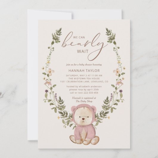 Meisje Teddy Bear, we kunnen Baby shower afwachten Kaart (Voorkant)