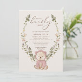 Meisje Teddy Bear, we kunnen Baby shower afwachten Kaart (Staand voorkant)