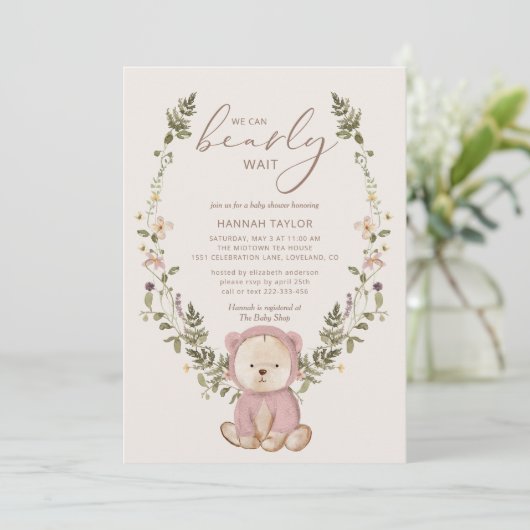 Meisje Teddy Bear, we kunnen Baby shower afwachten Kaart (Staand voorkant)