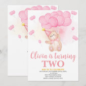 Meisje Teddy Bears Verjaardag, aquarel ballonnen Kaart (Voorkant / Achterkant)