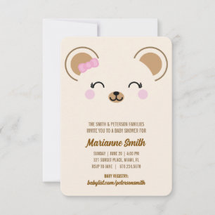 Meisje Teddy Beer Baby Shower Evite of Print Kaart