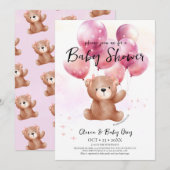 Meisje Teddy Beer Baby Shower Kaart (Voorkant / Achterkant)