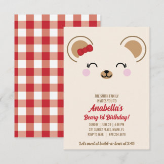 Meisje Teddy Beer Picknick UITNODIGING voor elke L