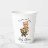 Meisje Teddy Floral Baby shower Papieren Bekers (Achterkant)