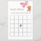 Meisje Teddybeer Baby Bingo Spelkaart (Voorkant)