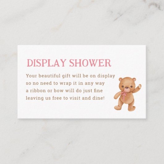 Meisje Teddybeer Baby Shower Display Shower Inlay Informatiekaartje (Voorkant)
