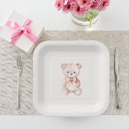 Meisje teddybeer babyshower papier papieren bordje