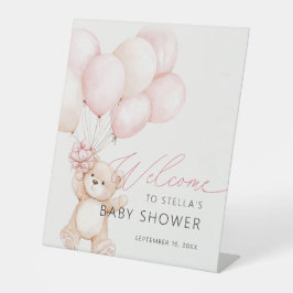 Meisje Teddybeer Ballon Roze Baby Shower Welkom Reclamebord Met Voetstuk