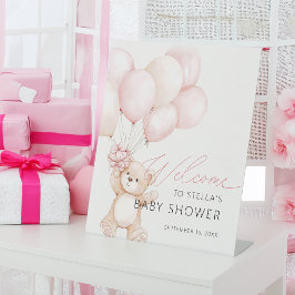 Meisje Teddybeer Ballon Roze Baby Shower Welkom Reclamebord Met Voetstuk