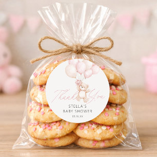 Meisje teddybeer ballonnen baby shower ronde sticker