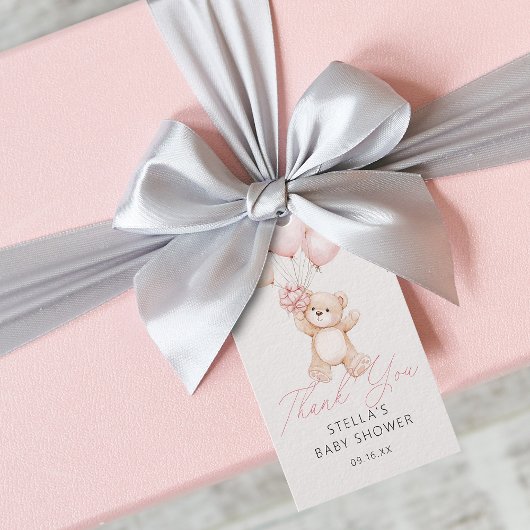 Meisje Teddybeer Ballonnen Dank Je Wel Baby Shower Cadeaulabel