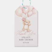 Meisje Teddybeer Ballonnen Dank Je Wel Baby Shower Cadeaulabel (Voorkant)