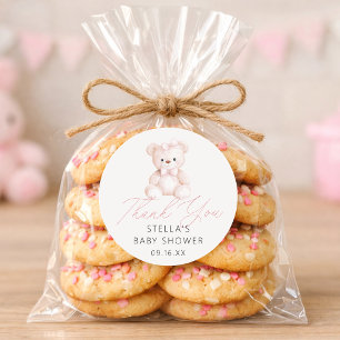 Meisje Teddybeer Ballonnen Dank Je Wel Baby Shower Ronde Sticker