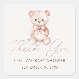 Meisje Teddybeer Dank je wel Baby Shower Vierkante Sticker
