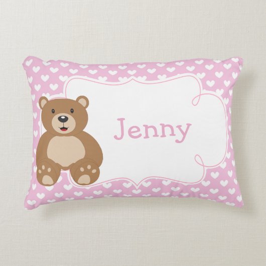 Meisje Teddybeer en Harten Accent Kussen (Voorkant)