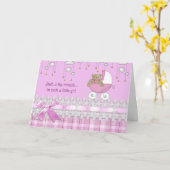 Meisje teddybeer in buggy kaart (Gele Bloem)