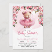 Meisje Teddybeer met roze tutu en blush rozen Kaart (Voorkant)