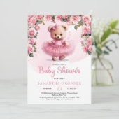 Meisje Teddybeer met roze tutu en blush rozen Kaart (Staand voorkant)