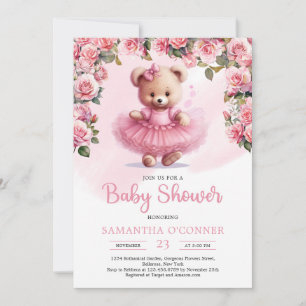 Meisje Teddybeer met roze tutu en blush rozen Kaart