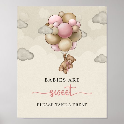 Meisje teddybeer roze ballon baby's zijn zoet teke poster (Voorkant)