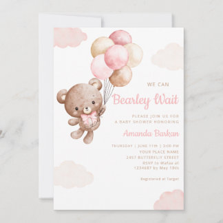 Meisje Teddybeer We Can Bearly Wait baby shower  Kaart