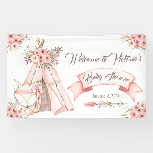 Meisje TeePee Vos Baby Shower Slinger Spandoek (Horizontaal)