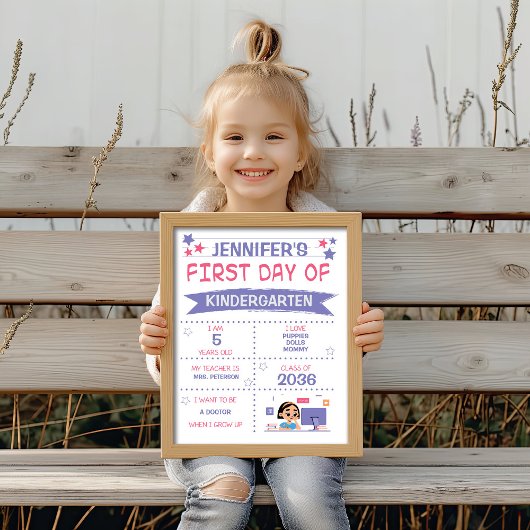 Meisje terug naar school Paarse en roze Poster