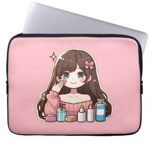 Meisje toepassen skincare schattige anime art laptop sleeve