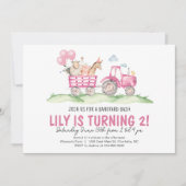 Meisje Tractor Verjaardag, Roze Boerderij Verjaard Kaart (Voorkant)