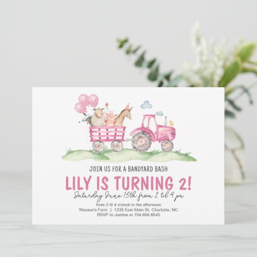 Meisje Tractor Verjaardag, Roze Boerderij Verjaard Kaart (Staand voorkant)