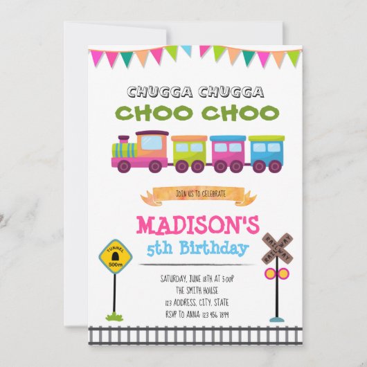 Meisje trein verjaardagsfeestje uitnodiging (Voorkant)