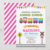 Meisje trein verjaardagsfeestje uitnodiging (Voorkant / Achterkant)