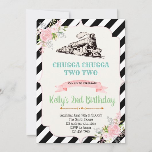 Meisje trein verjaardagsfeestje uitnodiging (Voorkant)