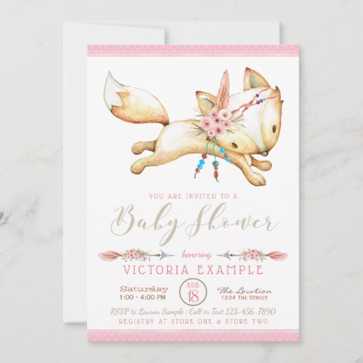 Meisje Tribal Fox Baby Shower Uitnodigingen (Voorkant)
