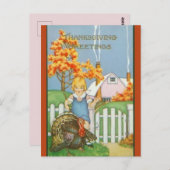  Meisje Turkije en Roze Huis Thanksgiving Briefkaart (Voorkant / Achterkant)