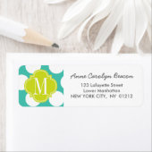 Meisje Turquoise & groen Grote Stippen Monogrammed Etiket (Insitu)
