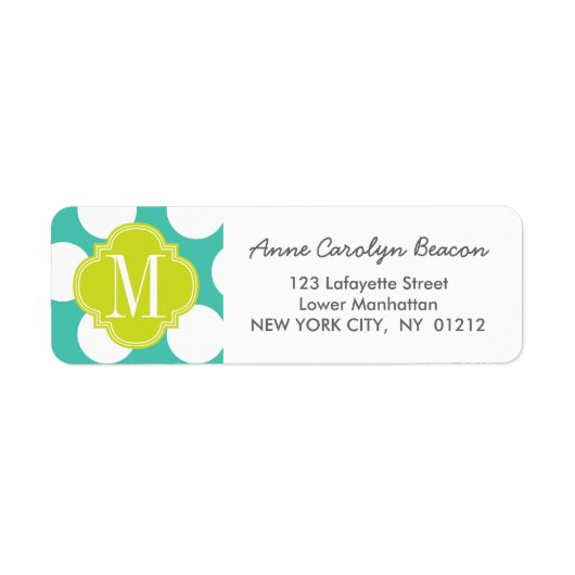 Meisje Turquoise & groen Grote Stippen Monogrammed Etiket (Voorkant)