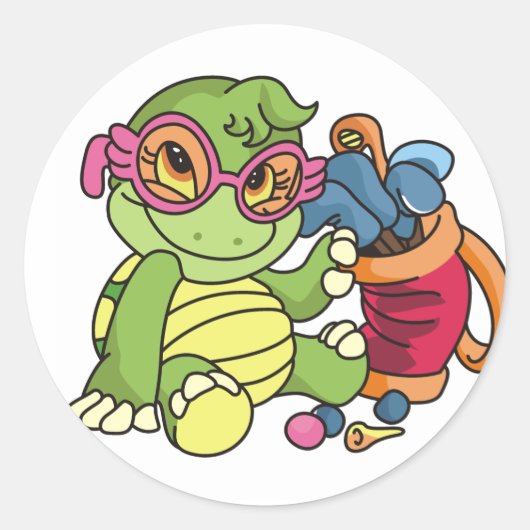 Meisje Turtle Golfer Tshirts en geschenken Ronde Sticker (Voorkant)