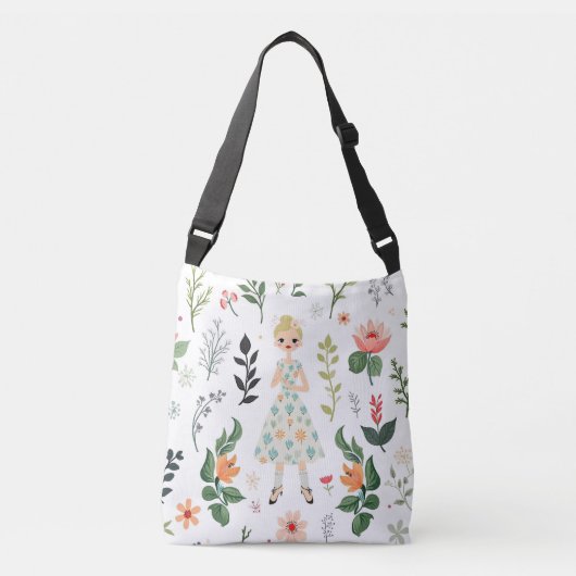 Meisje tussen de bloemen crossbody tas (Voorkant)
