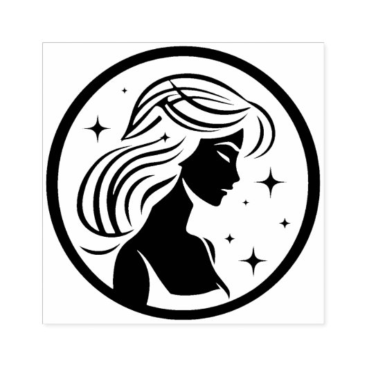 Meisje tussen de sterren -  virgo rubberstempel (Afrduk)