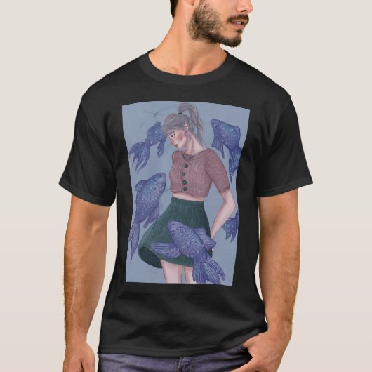 Meisje tussen vissen t-shirt (Voorkant)