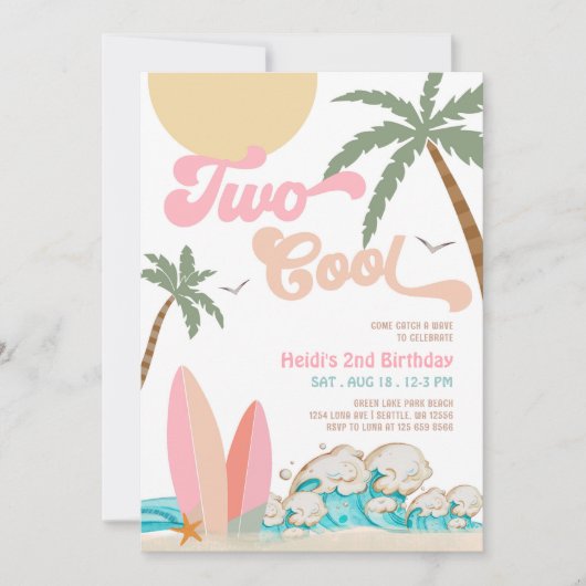 Meisje TWEE Cool Surfen 2e Verjaardag Beach Party Kaart (Voorkant)