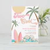Meisje TWEE Cool Surfen 2e Verjaardag Beach Party Kaart (Staand voorkant)