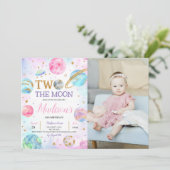 Meisje Twee De Maan Ruimte Verjaardag Foto Kaart (Staand voorkant)