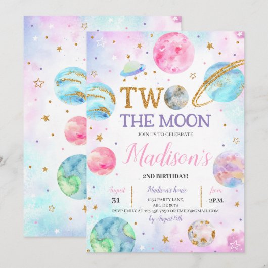 Meisje Twee De Maan Ruimte Verjaardag Kaart (Voorkant / Achterkant)