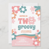 Meisje Twee Groovy 2de Verjaardagsuitnodiging Kaart (Voorkant)