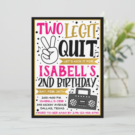 Meisje Twee Legit voor Uitnodiging, 2e verjaardag Kaart (Staand voorkant)